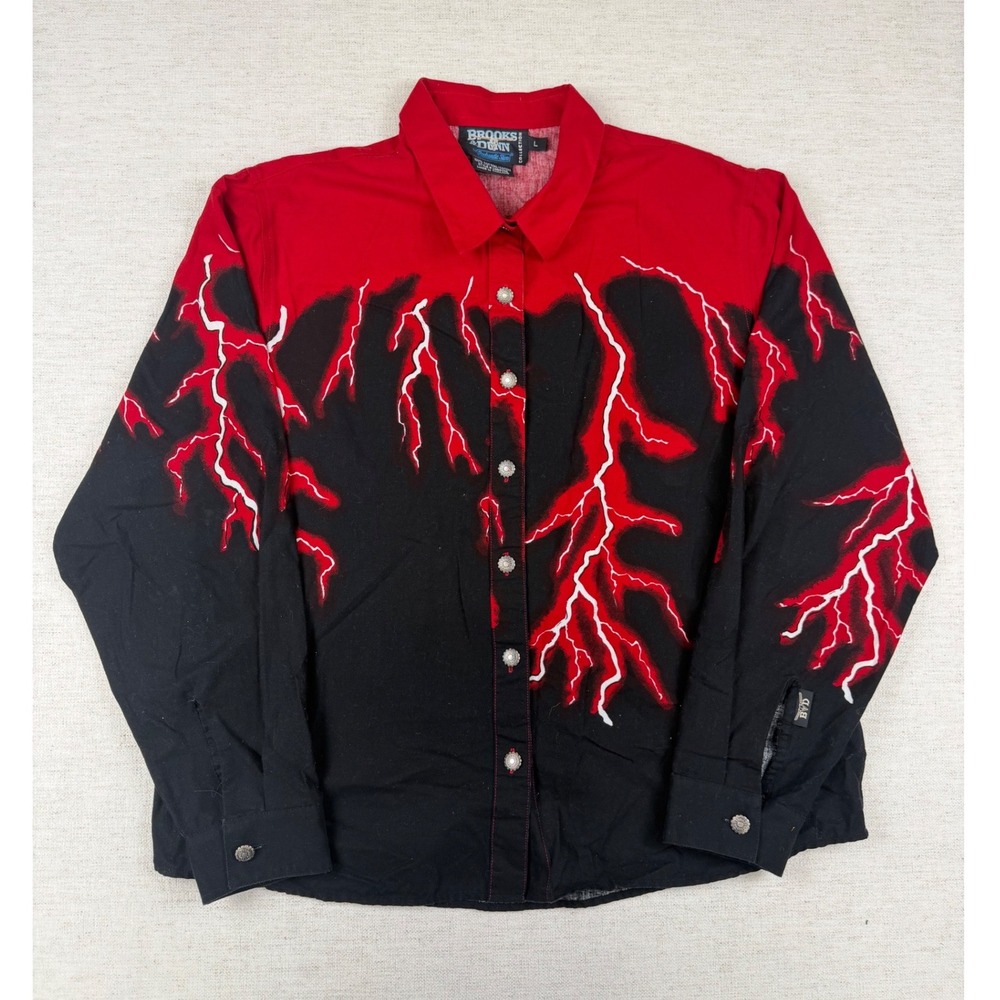 Vintage 90's Brooks & Dunn Panhandle Red Black Lightning Western Shirt Womens L